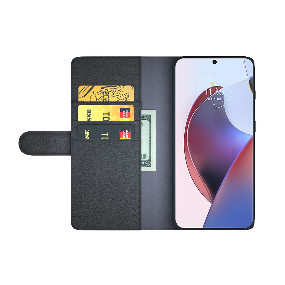 Motorola Edge 30 Ultra Genuine Leather Wallet Case Black