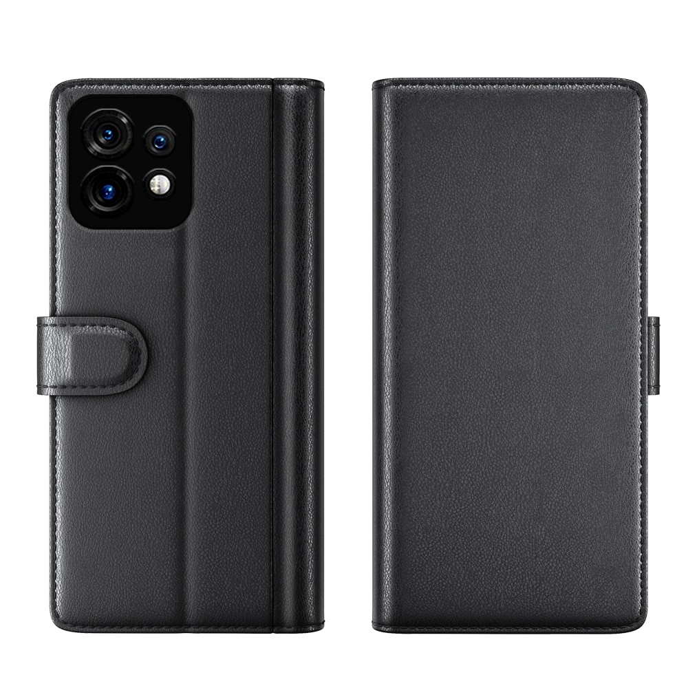 Motorola Edge 40 Pro Genuine Leather Wallet Case Black