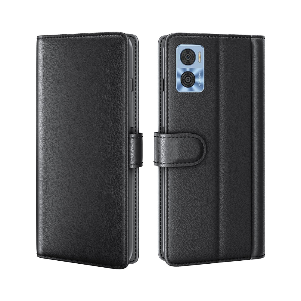 Motorola Moto E22i Genuine Leather Wallet Case Black