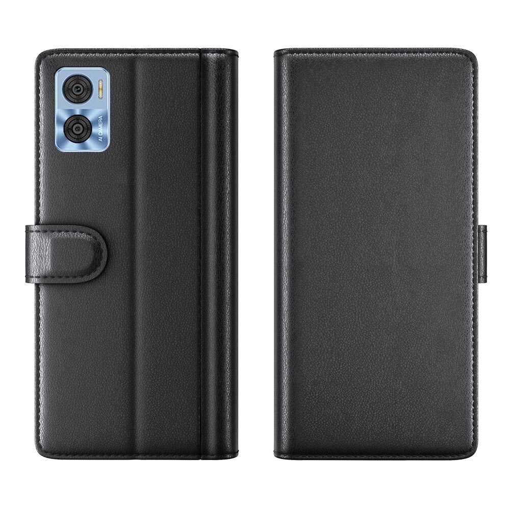 Motorola Moto E22i Genuine Leather Wallet Case Black