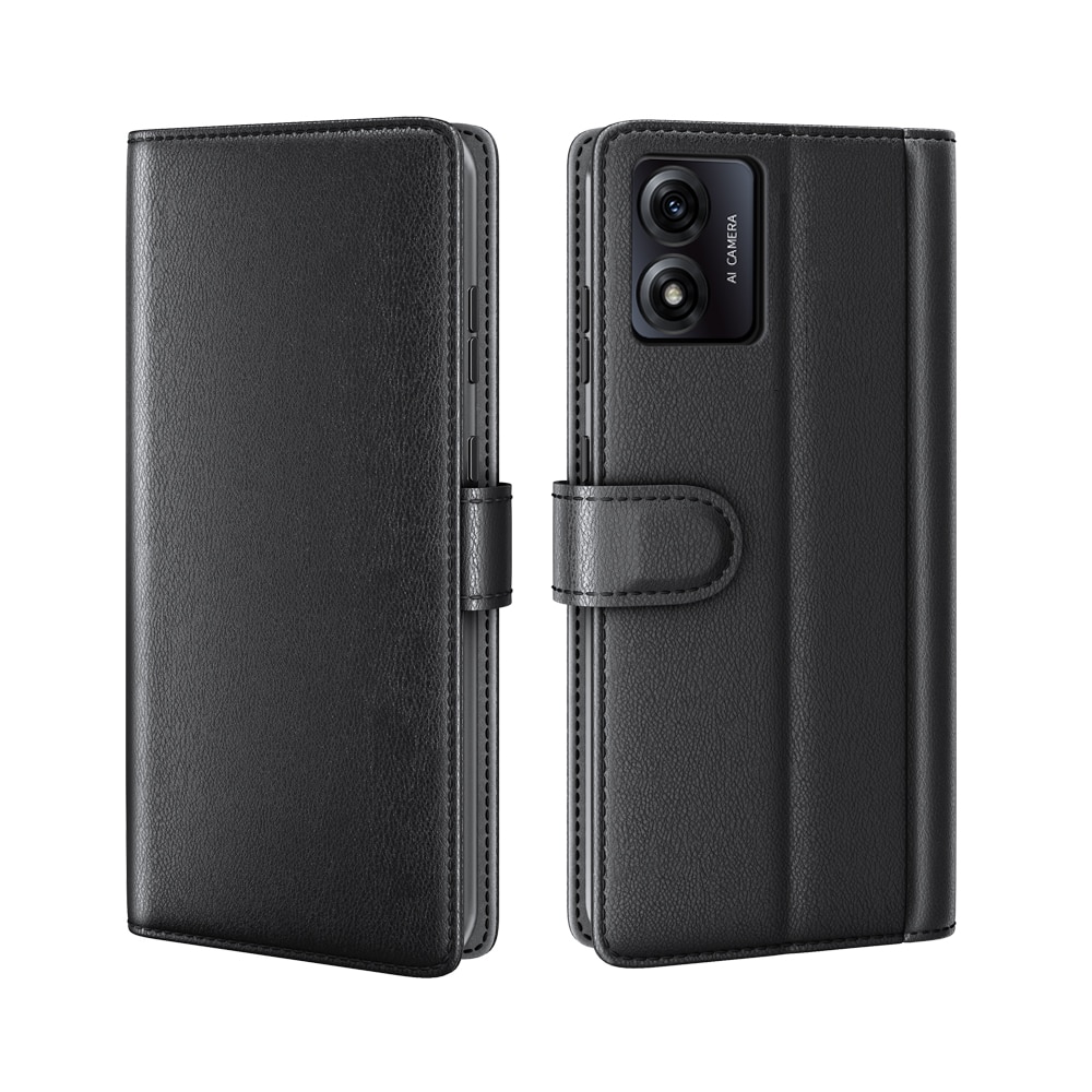 Motorola Moto E13 Genuine Leather Wallet Case Black