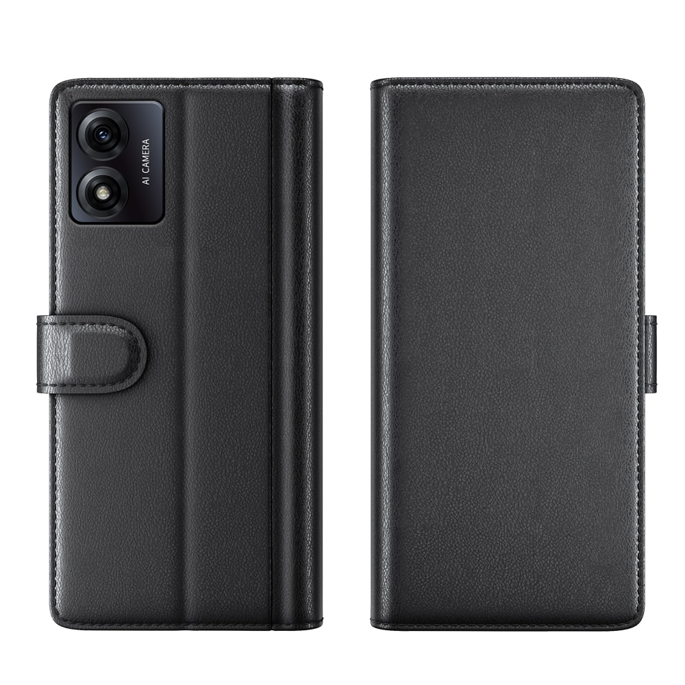 Motorola Moto E13 Genuine Leather Wallet Case Black