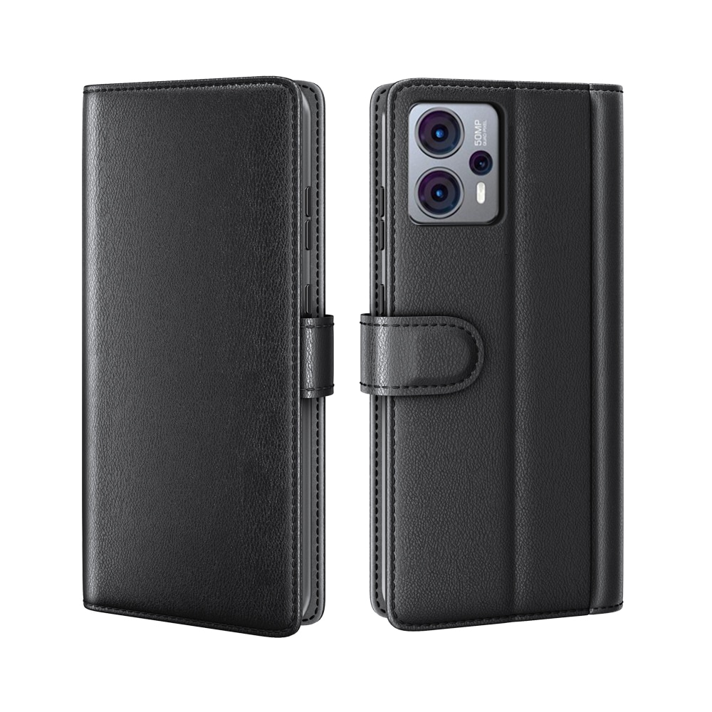 Motorola Moto G23 Genuine Leather Wallet Case Black