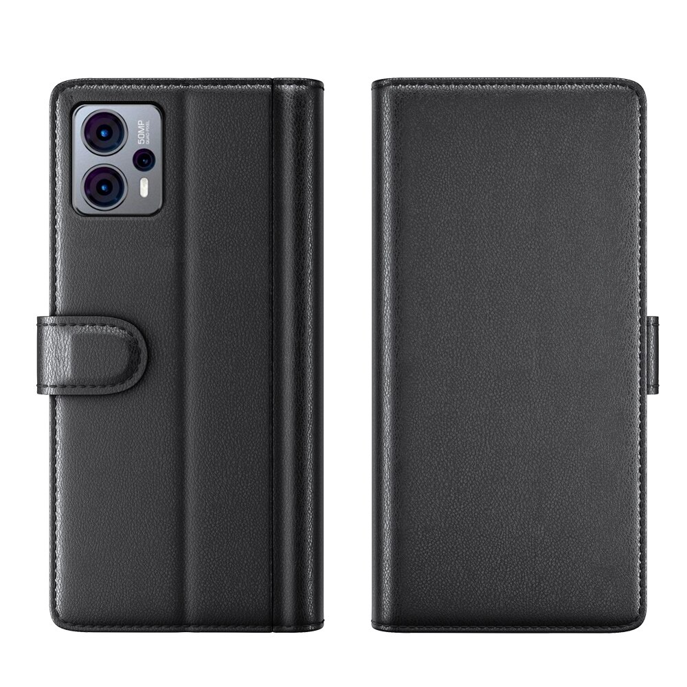 Motorola Moto G23 Genuine Leather Wallet Case Black