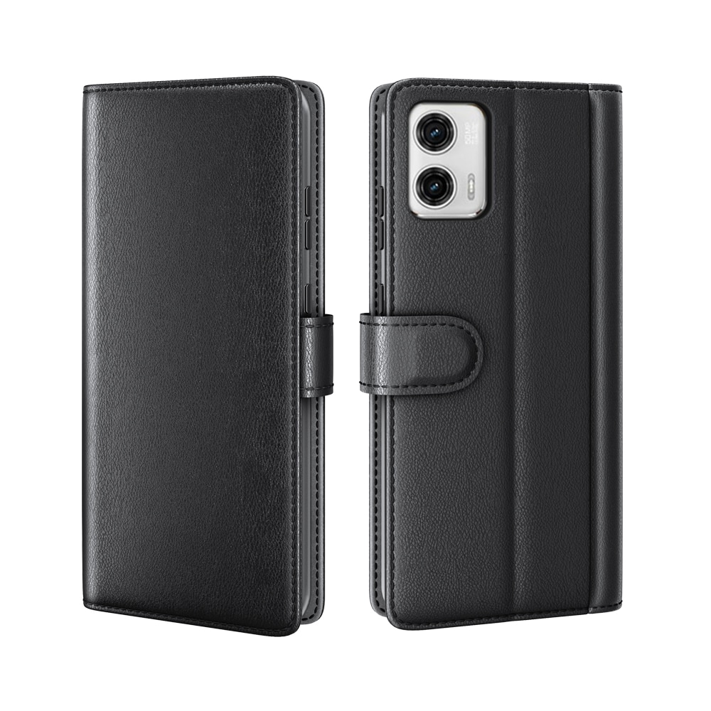 Motorola Moto G73 Genuine Leather Wallet Case Black