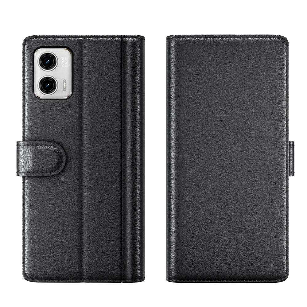 Motorola Moto G73 Genuine Leather Wallet Case Black