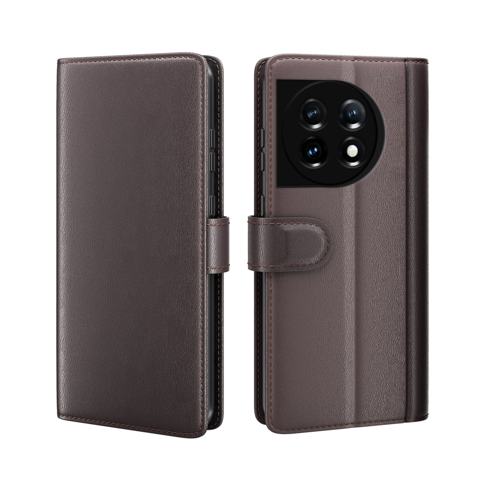 OnePlus 11 Genuine Leather Wallet Case Brown