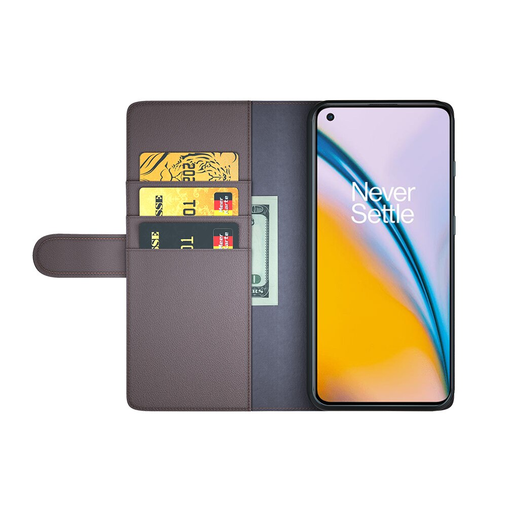  OnePlus Nord 2 5G Genuine Leather Wallet Case Brown
