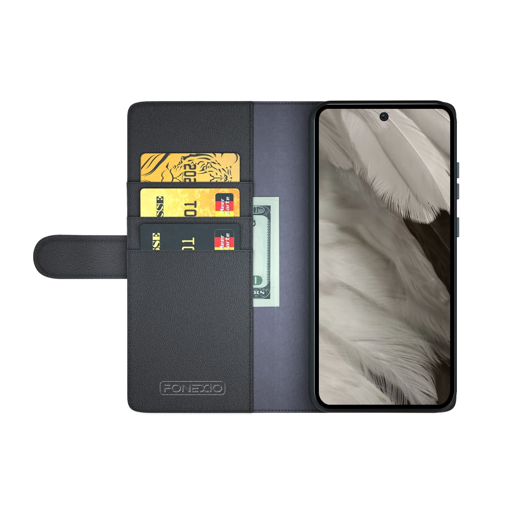 Google Pixel 7a Genuine Leather Wallet Case Black