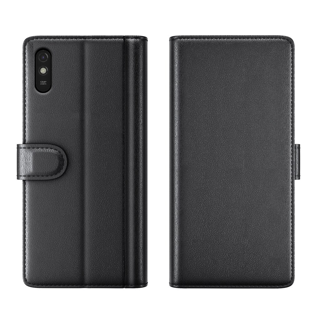 Xiaomi Redmi 9AT Genuine Leather Wallet Case Black