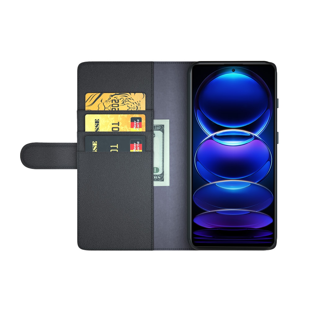 Xiaomi Redmi Note 12 Pro 5G Genuine Leather Wallet Case Black