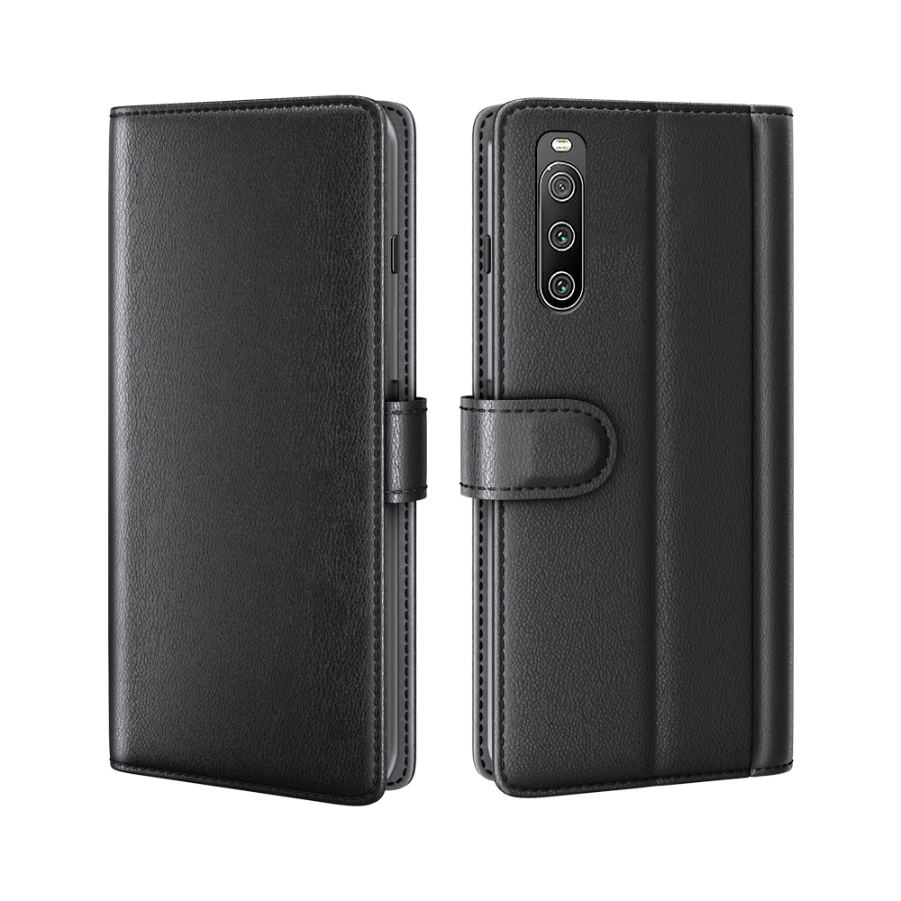 Sony Xperia 10 IV Genuine Leather Wallet Case Black