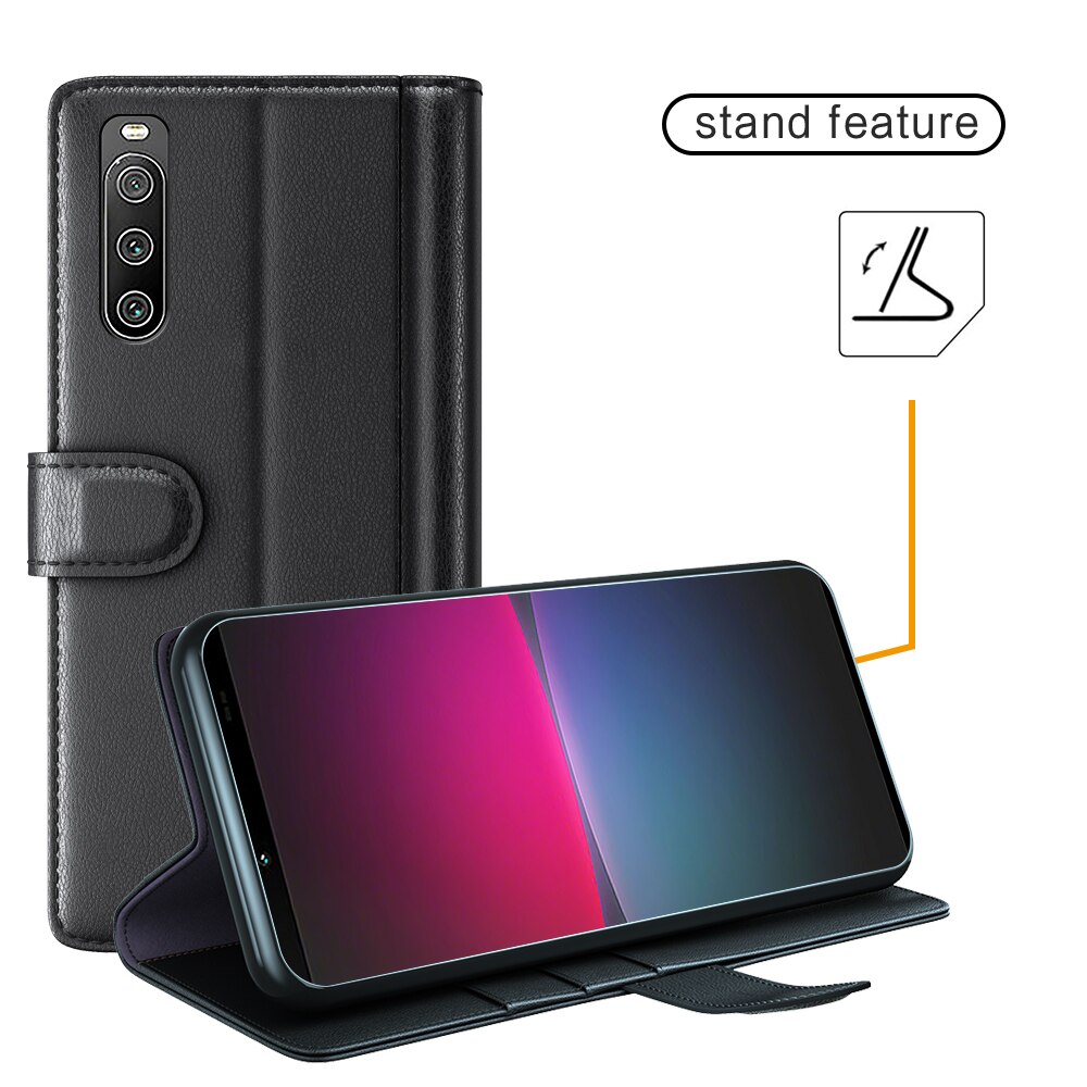 Sony Xperia 10 IV Genuine Leather Wallet Case Black