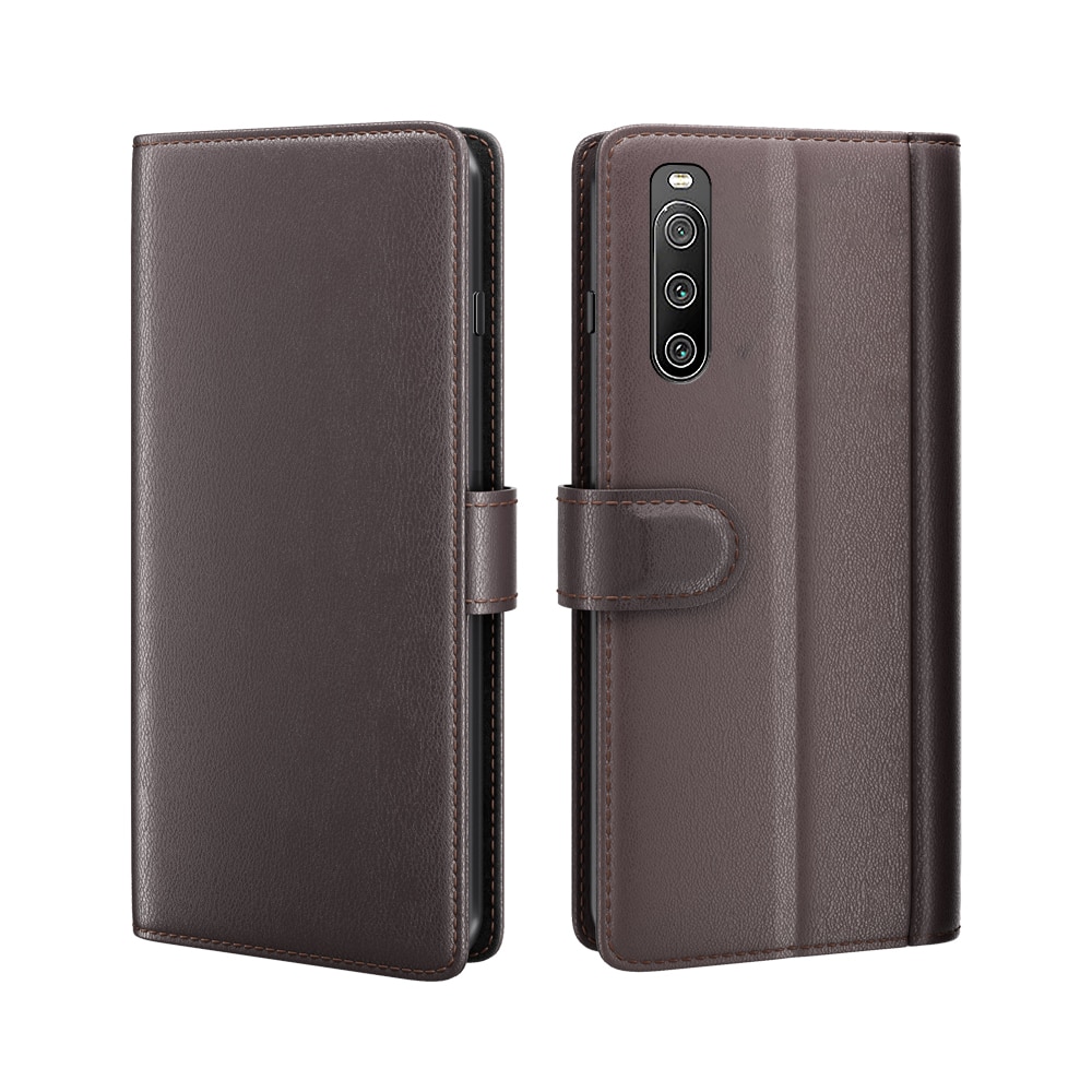 Sony Xperia 10 IV Genuine Leather Wallet Case Brown