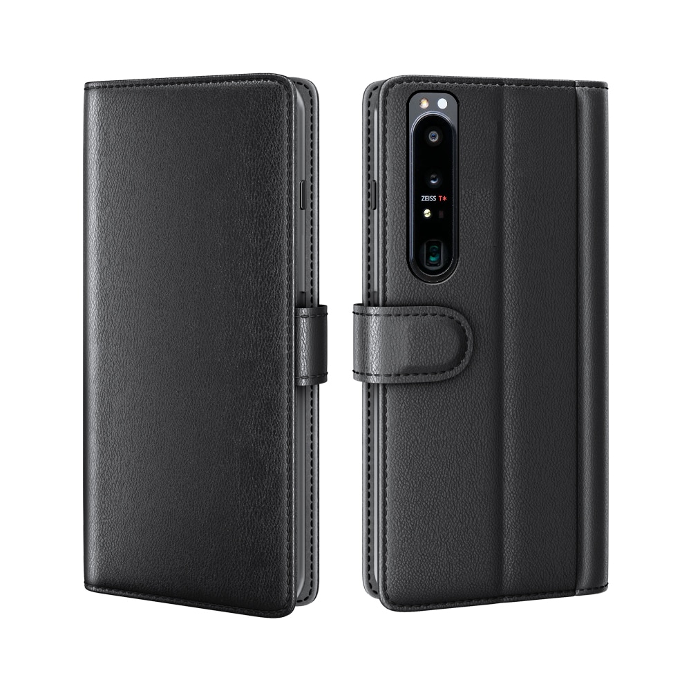 Sony Xperia 1 IV Genuine Leather Wallet Case Black