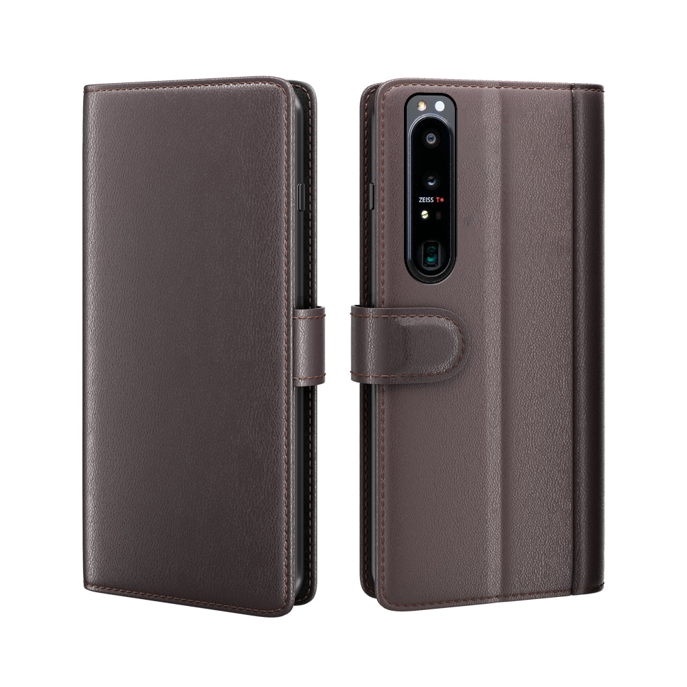 Sony Xperia 1 IV Genuine Leather Wallet Case Brown