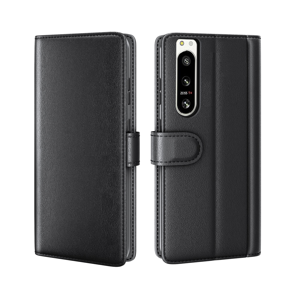 Sony Xperia 5 IV Genuine Leather Wallet Case Black