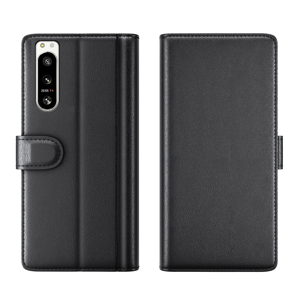 Sony Xperia 5 IV Genuine Leather Wallet Case Black