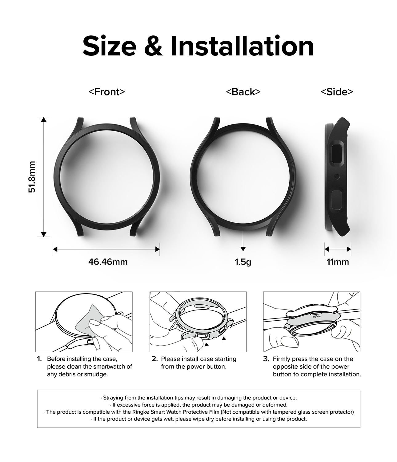Samsung Galaxy Watch 6 44mm Slim Case (2-pack) Matte Black & Clear