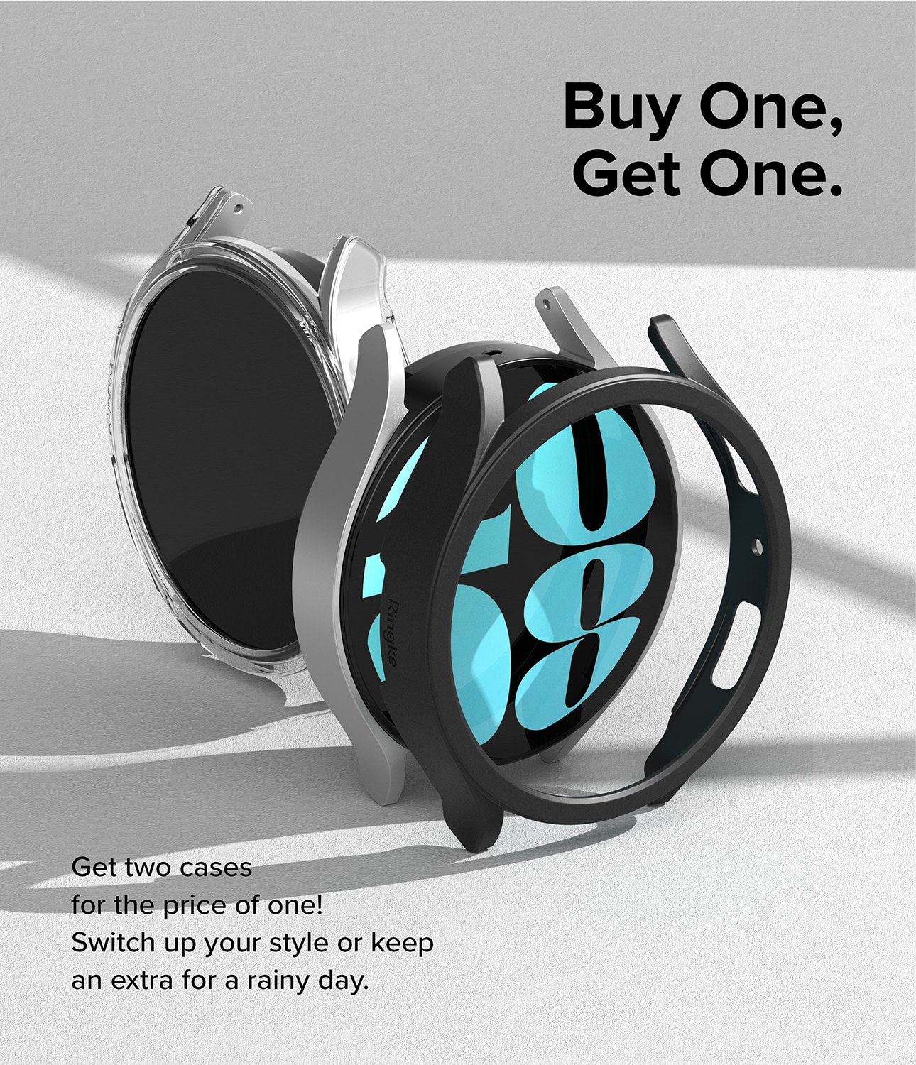 Samsung Galaxy Watch 6 44mm Slim Case (2-pack) Matte Black & Clear