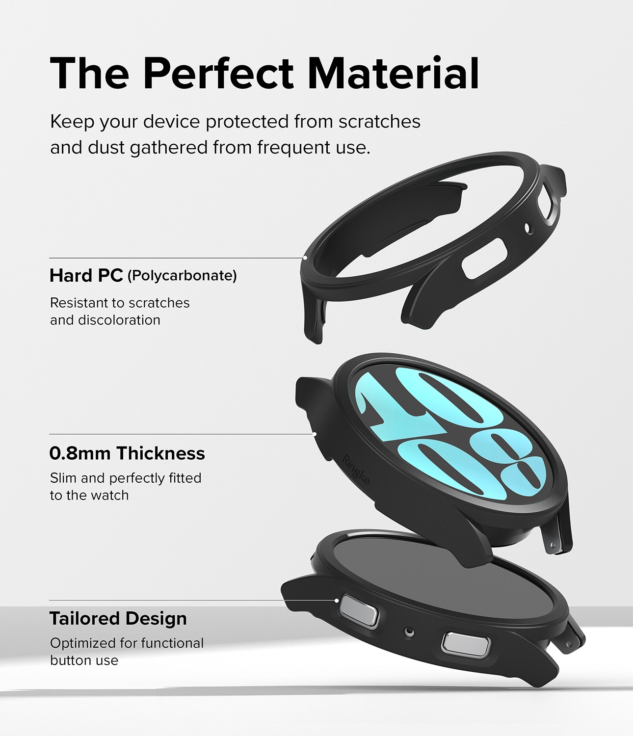 Samsung Galaxy Watch 6 44mm Slim Case (2-pack) Matte Black & Clear