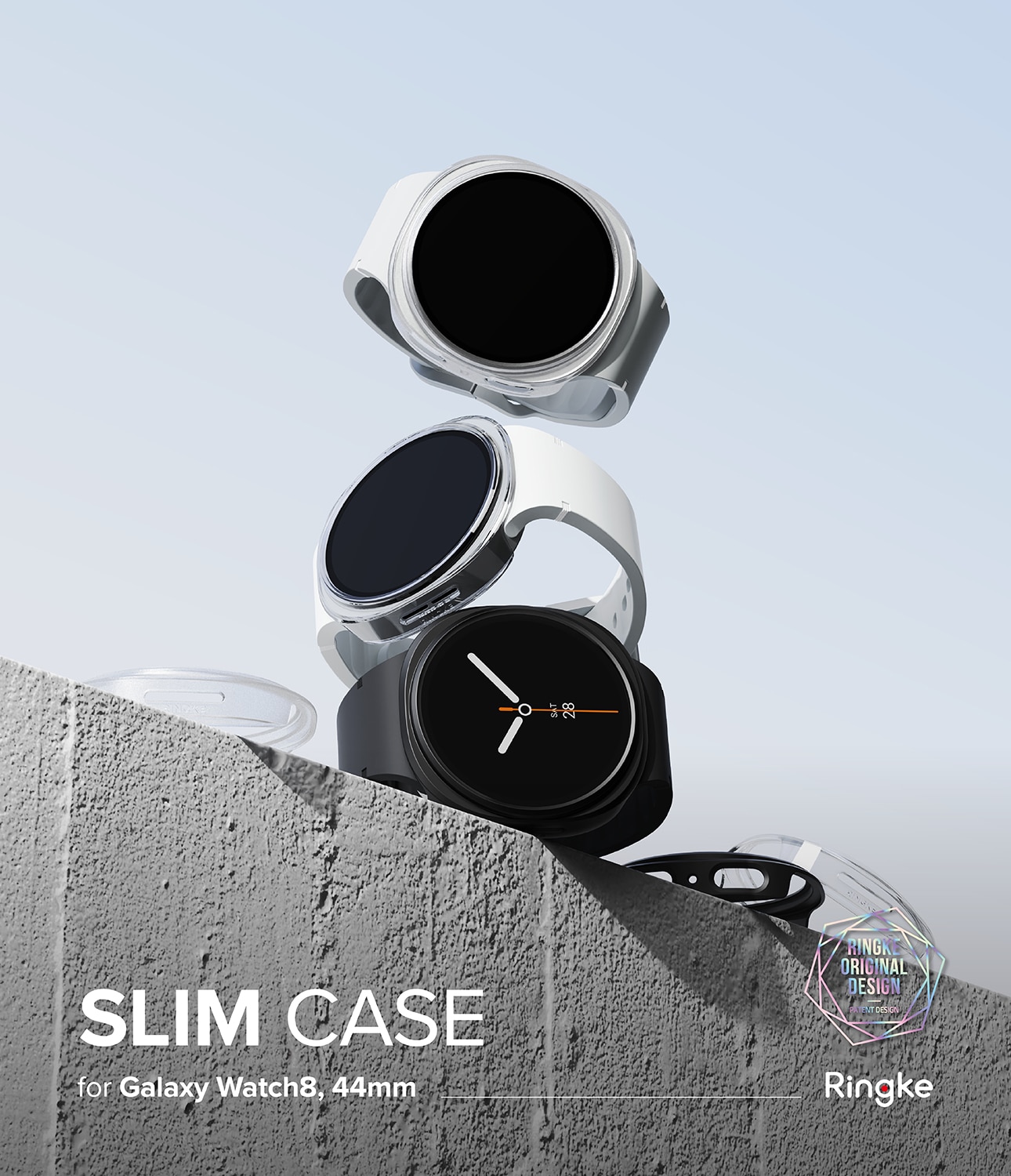 Samsung Galaxy Watch 8 44mm Slim Case (2-pack) Matte Black & Clear