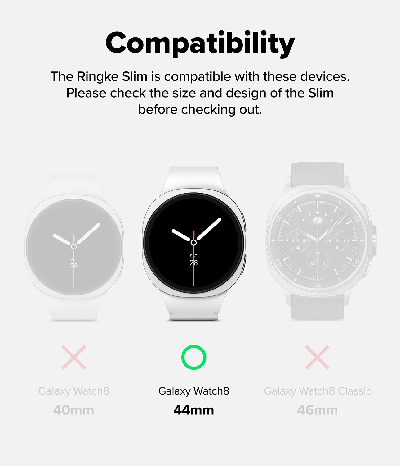 Samsung Galaxy Watch 8 44mm Slim Case (2-pack) Matte Black & Clear