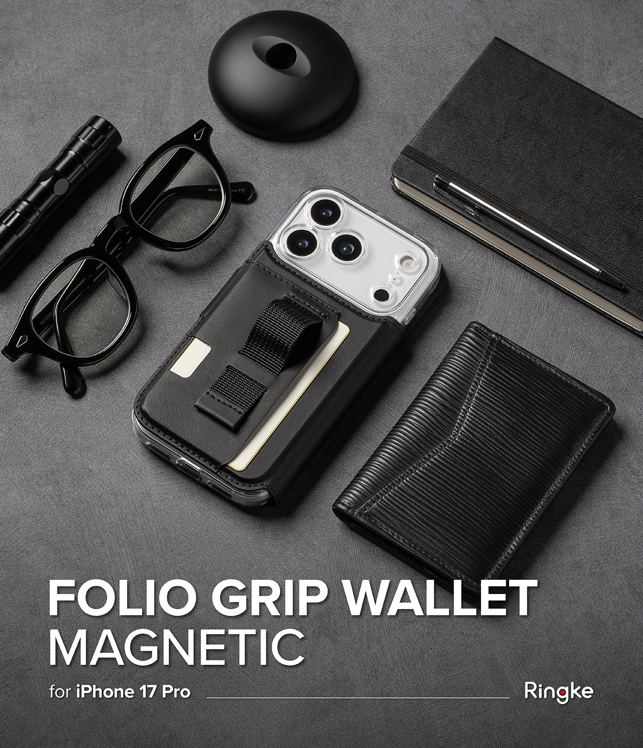 iPhone 17 Pro Max Folio Grip Wallet Magnetic Black