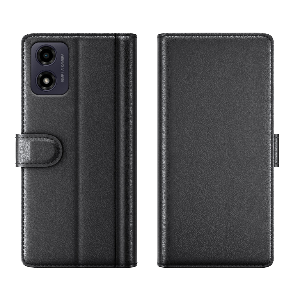 Motorola Moto G24 Genuine Leather Wallet Case Black