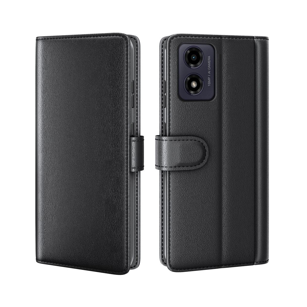 Motorola Moto G04 Genuine Leather Wallet Case Black
