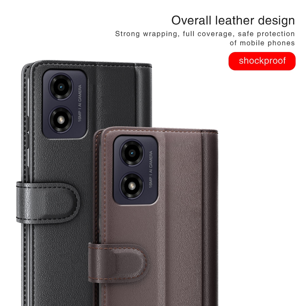 Motorola Moto G24 Genuine Leather Wallet Case Black