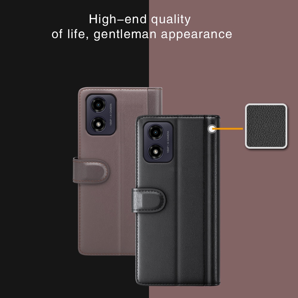 Motorola Moto G04 Genuine Leather Wallet Case Black