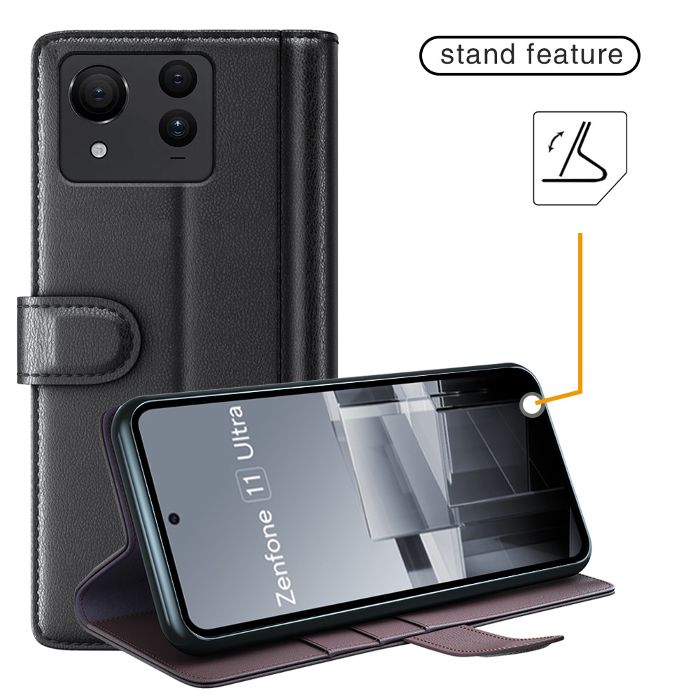 Asus Zenfone 11 Ultra Genuine Leather Wallet Case Black