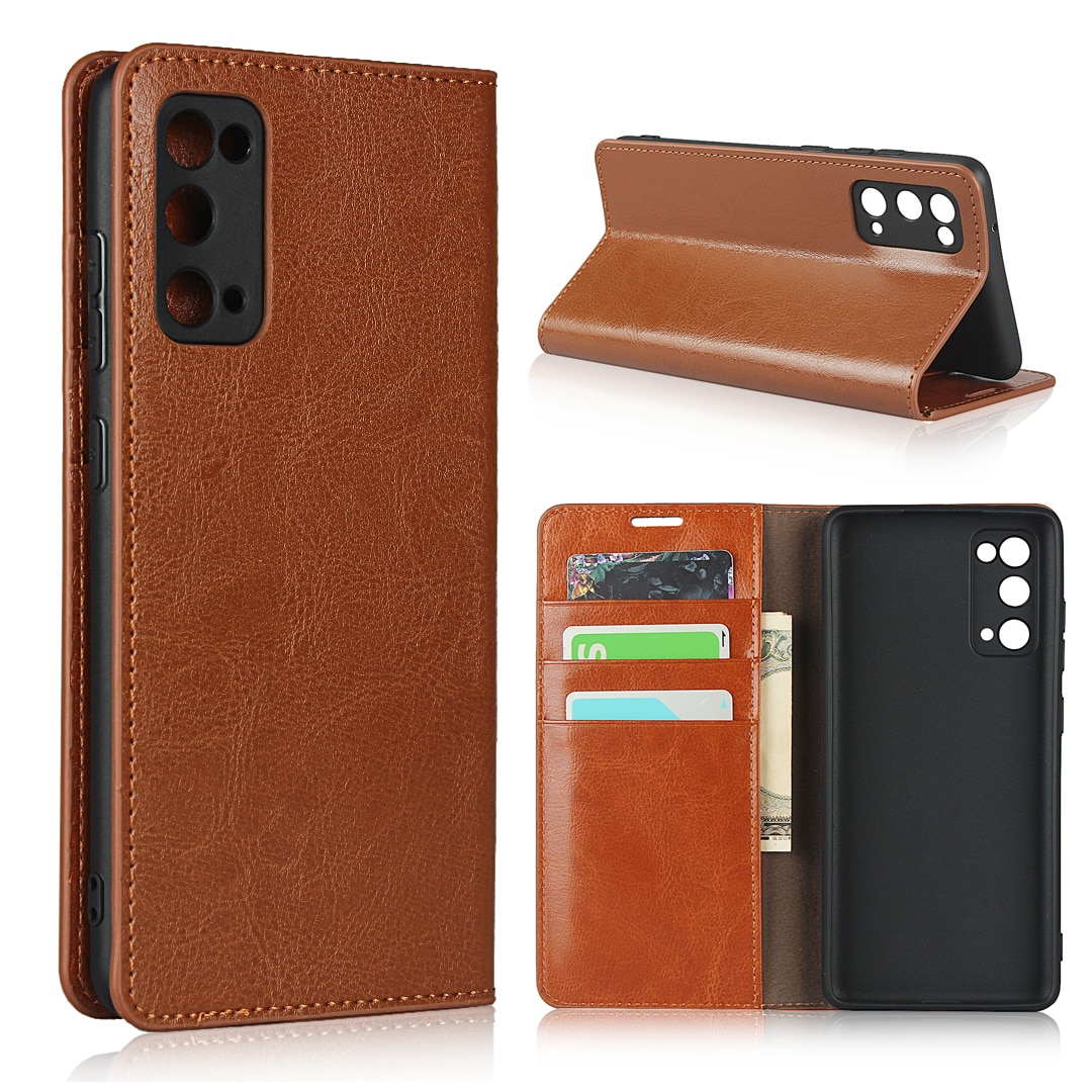 Samsung Galaxy S20 FE Genuine Leather Wallet Case Brown