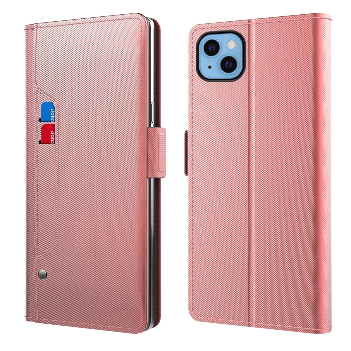 iPhone 14 Wallet Case Mirror Pink Gold