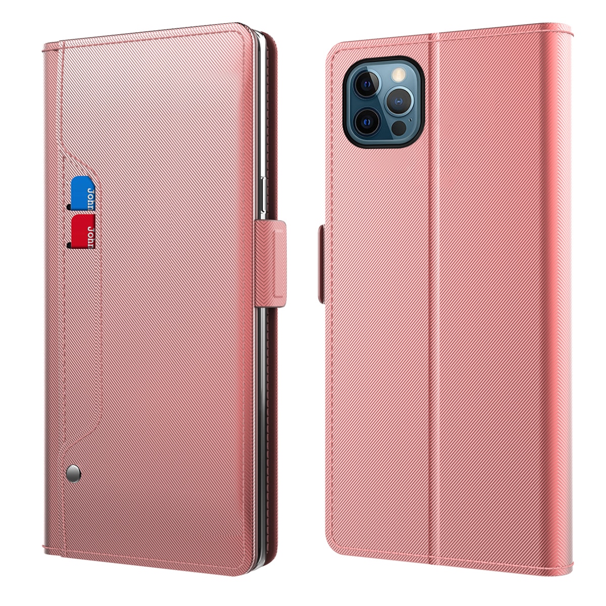 iPhone 13 Pro Max Wallet Case Mirror Pink Gold