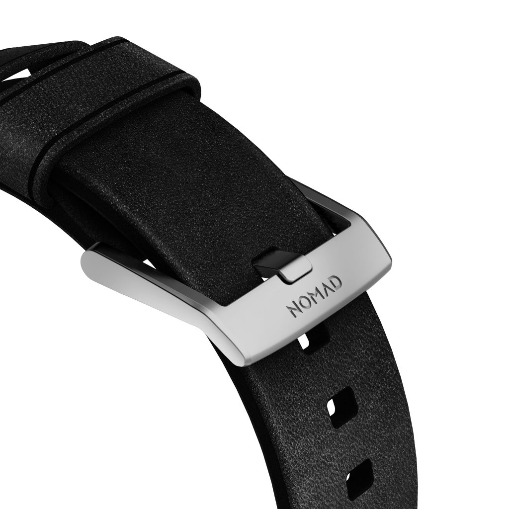 Apple Watch SE 44mm Modern Band Horween Leather Black (Silver Hardware)