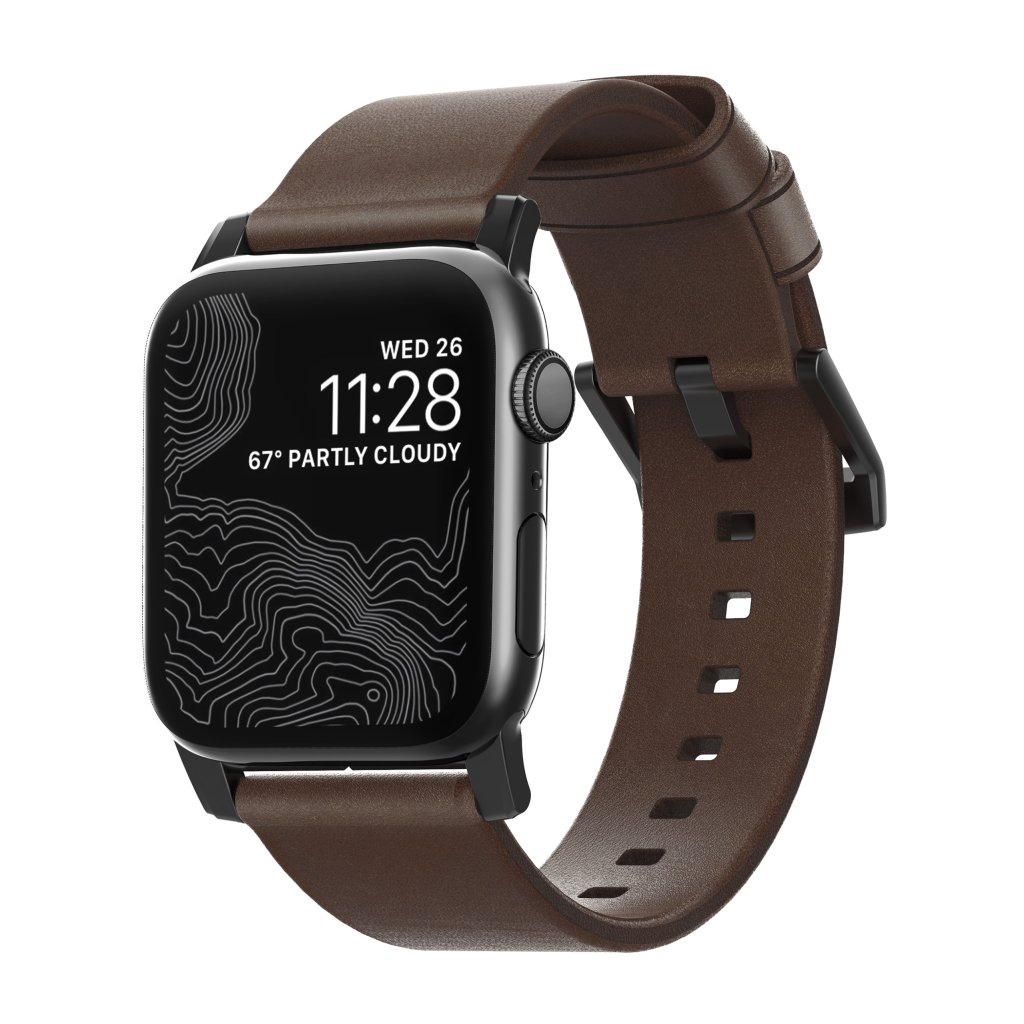 Apple Watch 45mm Series 9 Modern Band Horween Leather Rustic Brown (Black Hardware)