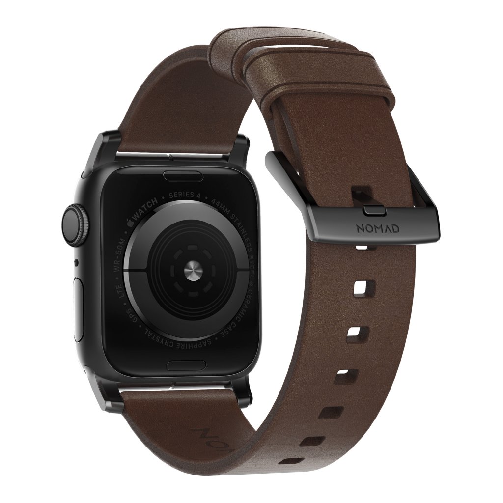 Apple Watch SE 44mm Modern Band Horween Leather Rustic Brown (Black Hardware)