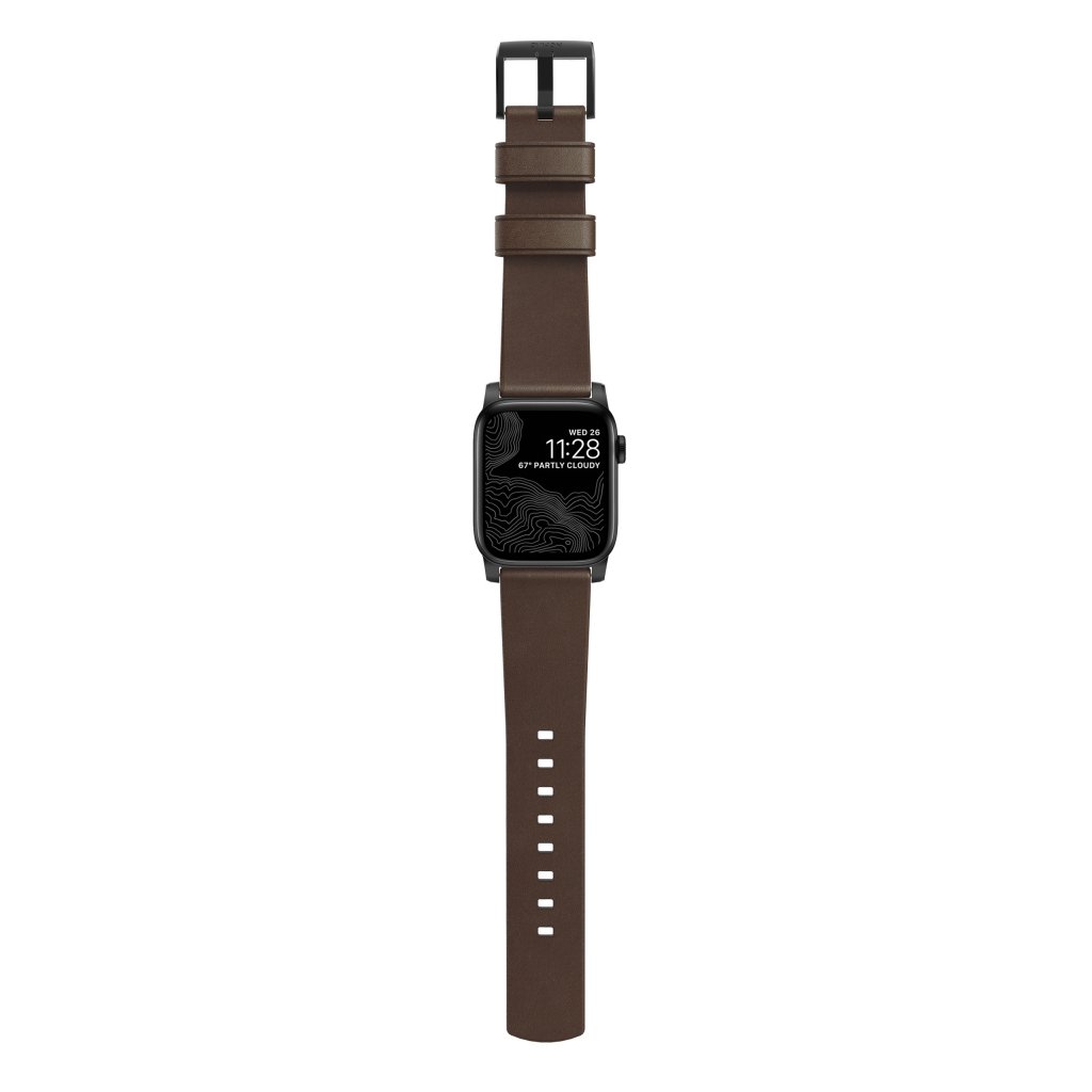 Apple Watch 44mm Modern Band Horween Leather Rustic Brown (Black Hardware)