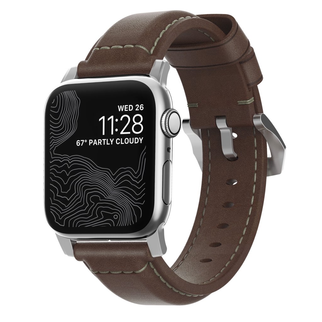 Apple Watch 45mm Series 8 Traditional Band Rustic Brown (Silver Hardware)