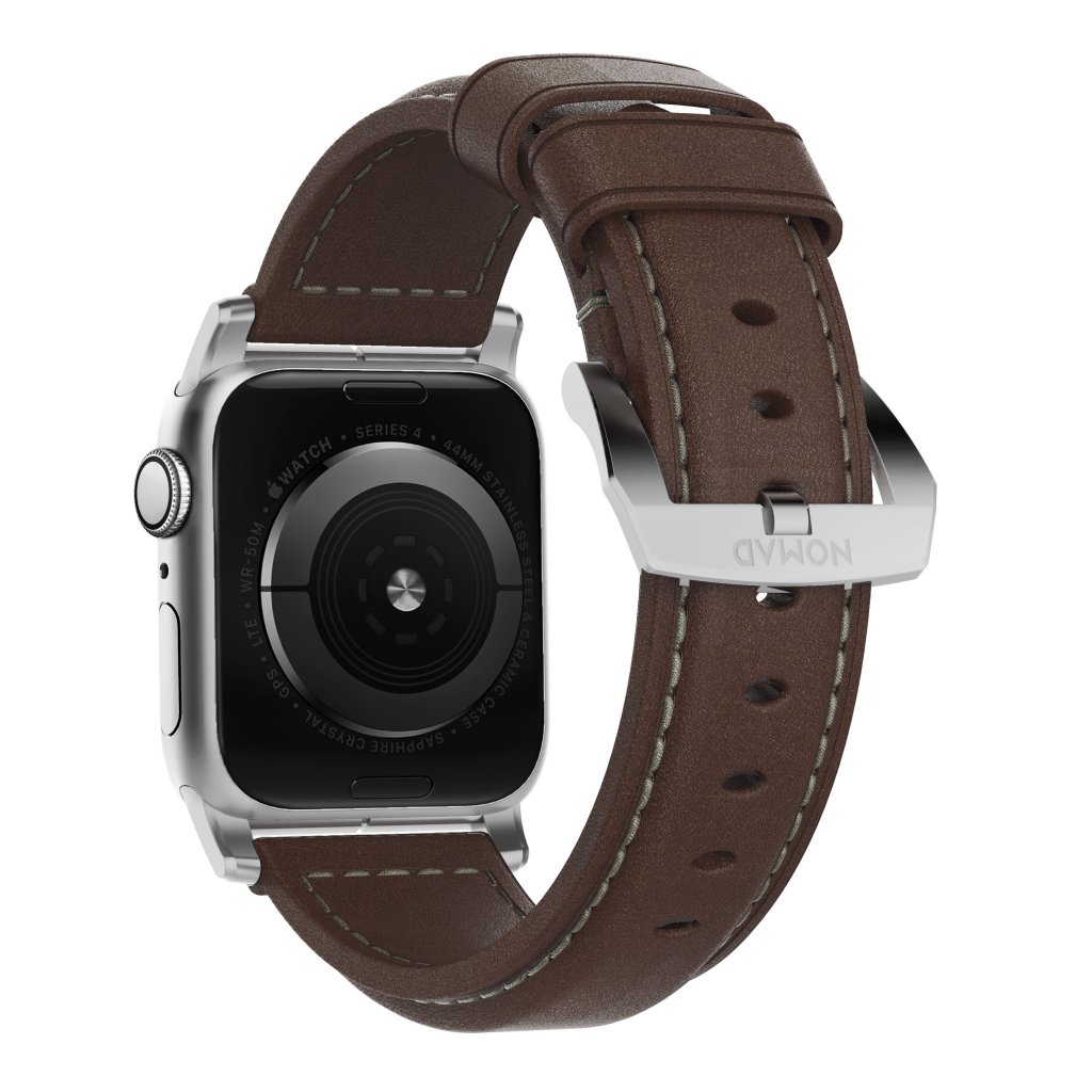 Apple Watch 44mm Traditional Band Rustic Brown (Silver Hardware)