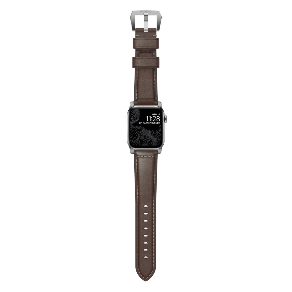 Apple Watch 44mm Traditional Band Rustic Brown (Silver Hardware)