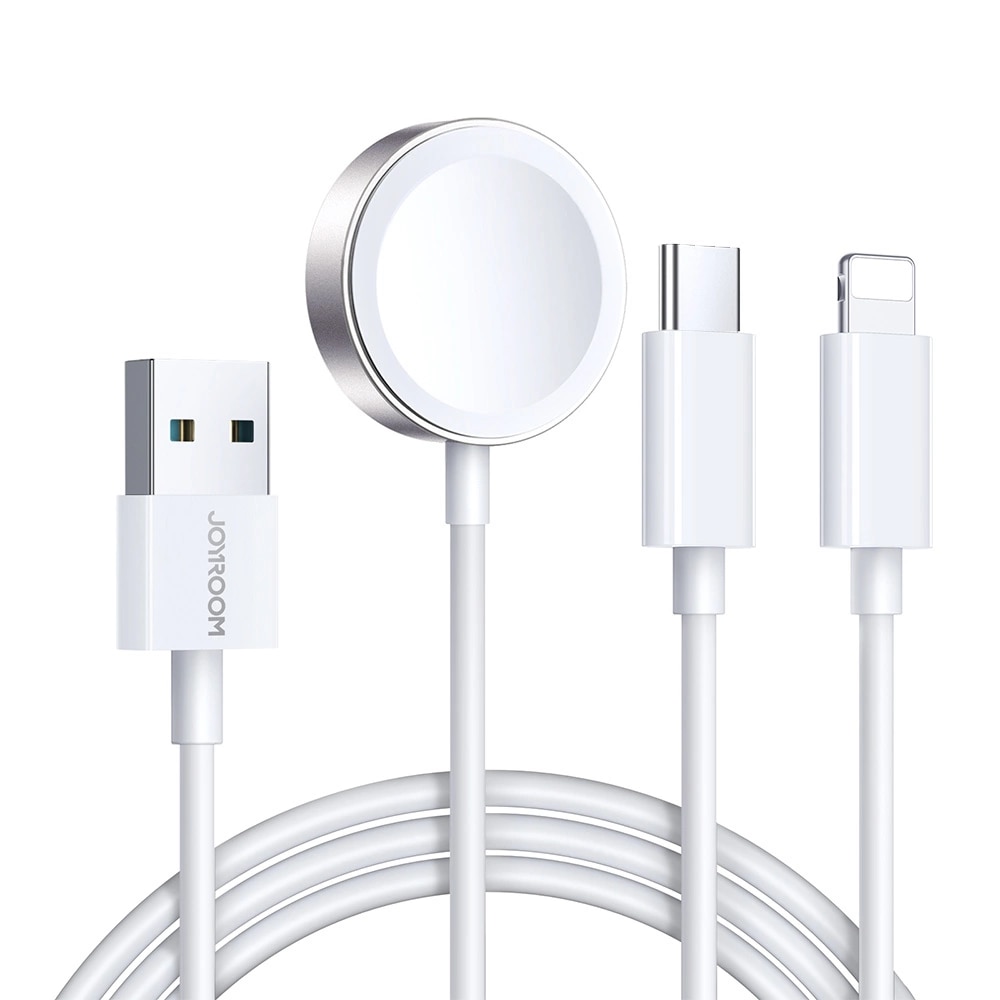 3-in-1 Cable USB-A -> USB-C/Lightning  + Apple Watch Charger White (S-IW008)
