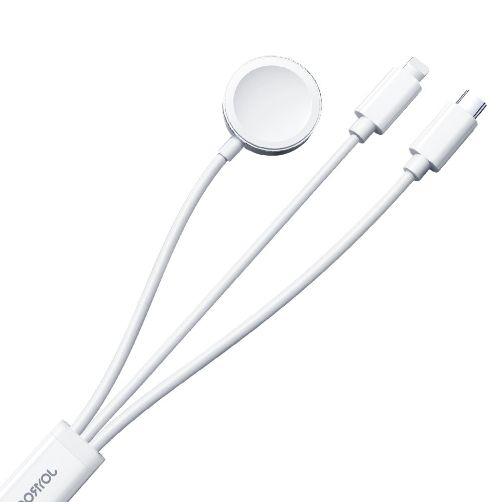 3-in-1 Cable USB-A -> USB-C/Lightning  + Apple Watch Charger White (S-IW008)