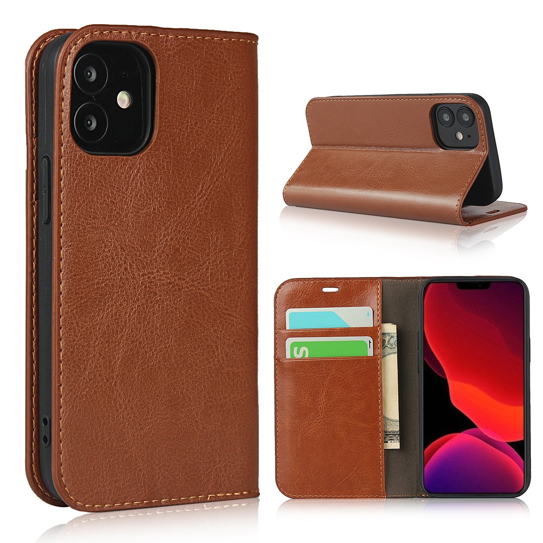 iPhone XR Genuine Leather Wallet Case Brown