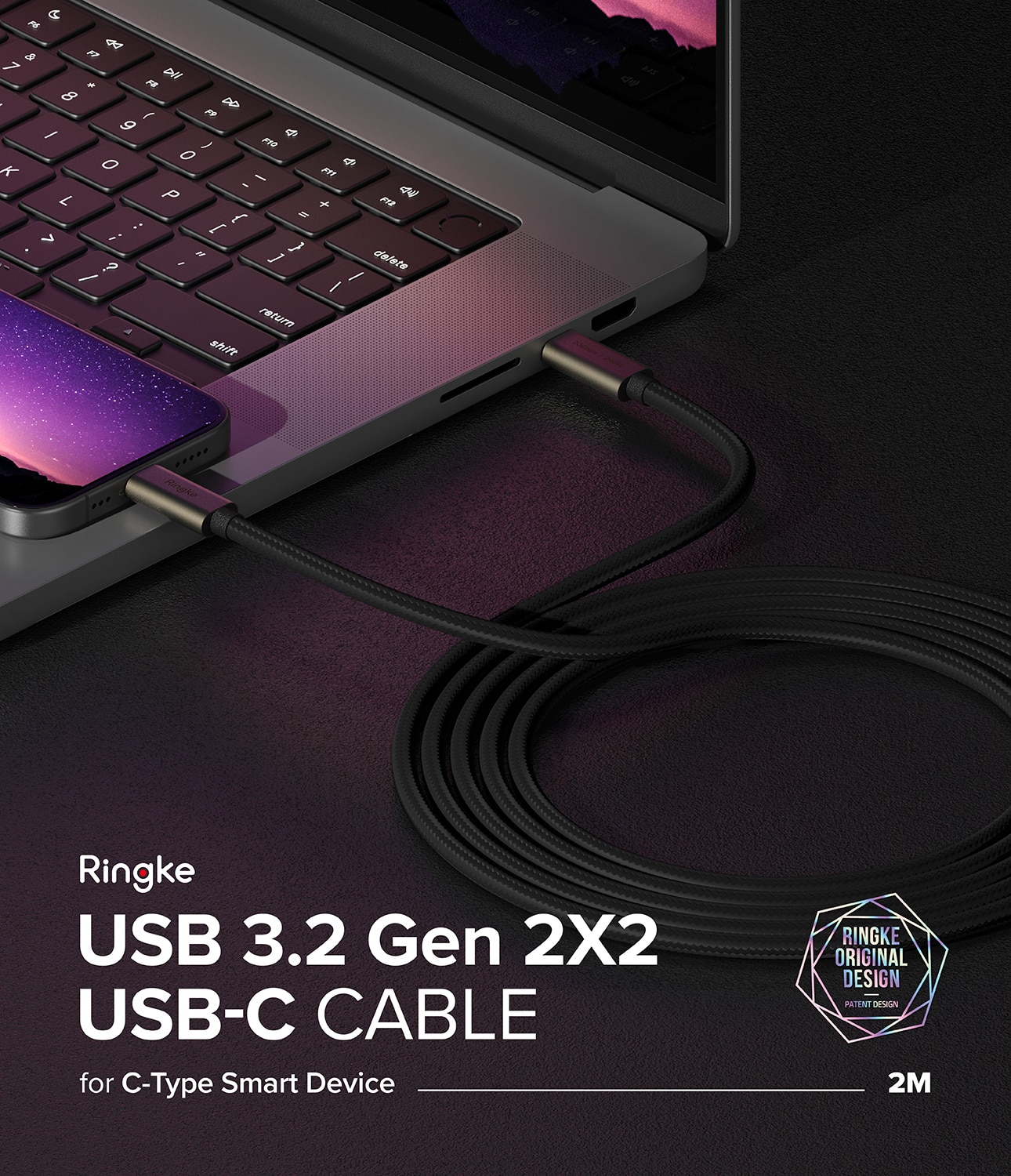 USB-C to USB-C 3.2 Gen 2x2Cable 2m  Black