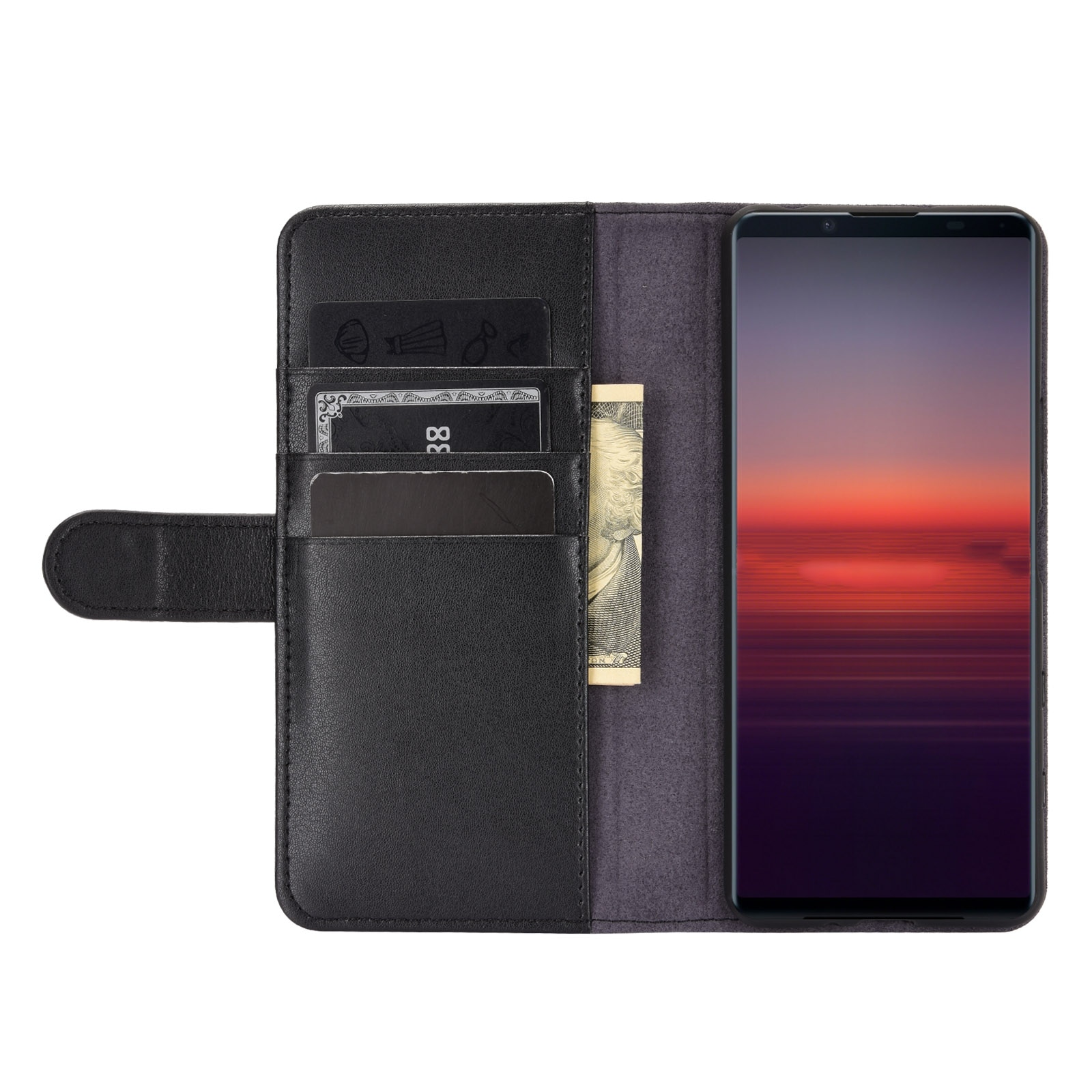 Sony Xperia 10 II Genuine Leather Wallet Case Black