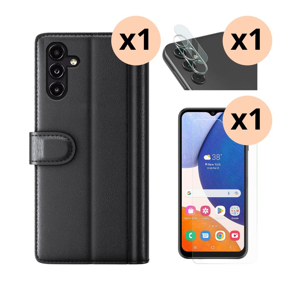 Samsung Galaxy A14 Kit w. Wallet Case, Screen Protector and Lens Protector