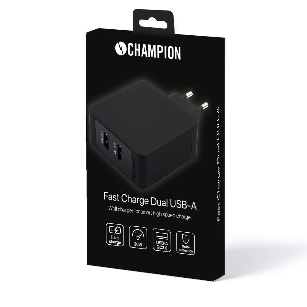 Fast Charge Dual USB QC3 36W Black